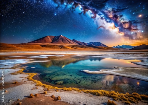 Night Photography Tuyajto Lagoon, Altiplano, Chile - Salt Flats, Atacama photo