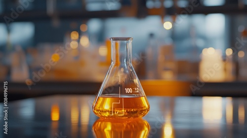 90.Research and innovation, beaker with formula in laboratory: