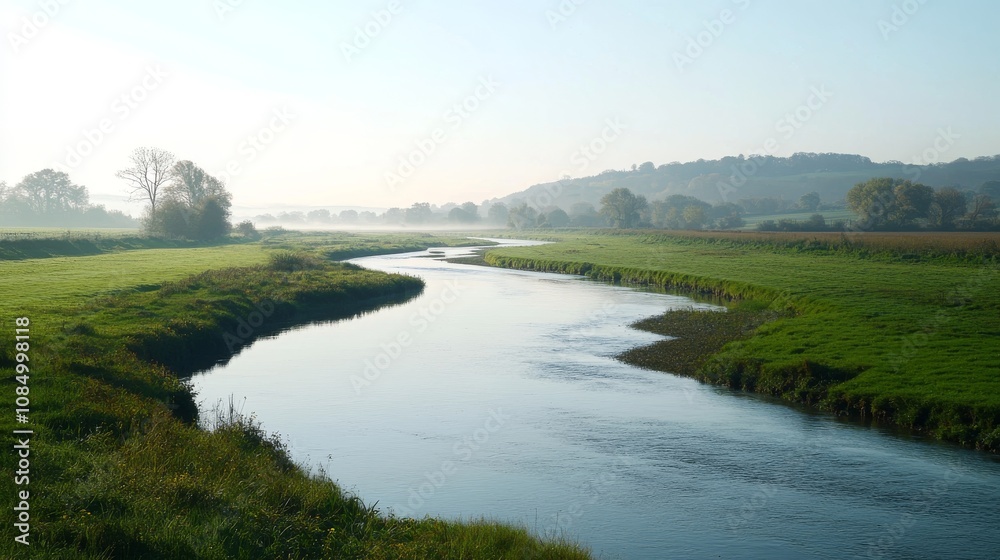 39.A quiet river winding through a pristine landscape, with a wide stretch of soft, green grass covering the bank. The grass bends slightly in the breeze, illuminated by soft morning sunlight, while 39.A quiet river winding through a pristine landscape, with a wide stretch of soft, green grass covering the bank. The grass bends slightly in the breeze, illuminated by soft morning sunlight, while