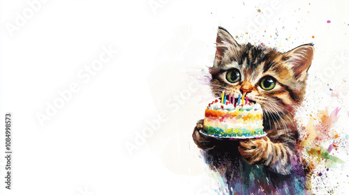 Adorable Cat Holding a Birthday Cake with Candles