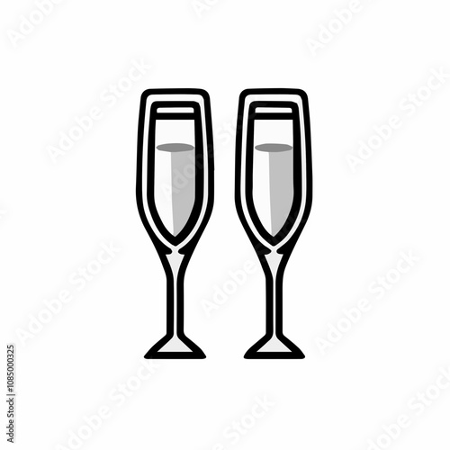 Champagne glasses illustration, black and white style