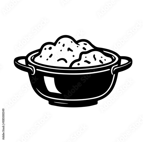 Porridge bowl illustration, black and white style