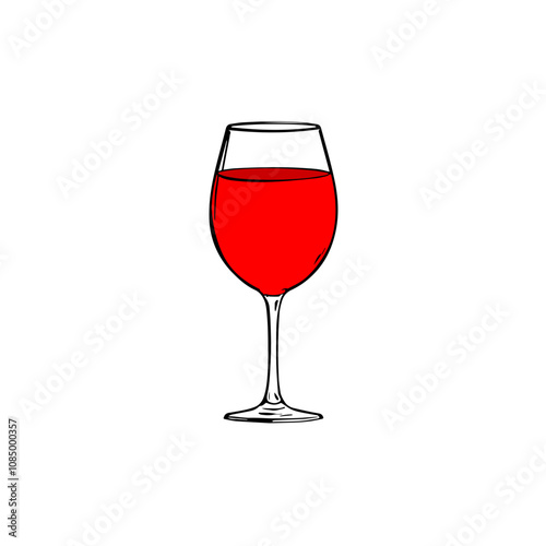 Red wine glass illustration, black and white style