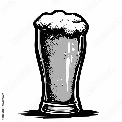 Beer glass illustration, monochrome style