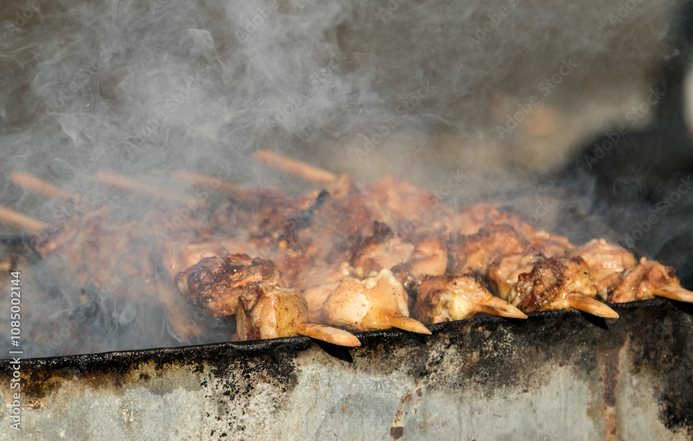 skewers of meat prepares outdoors skewers of meat prepares outdoors