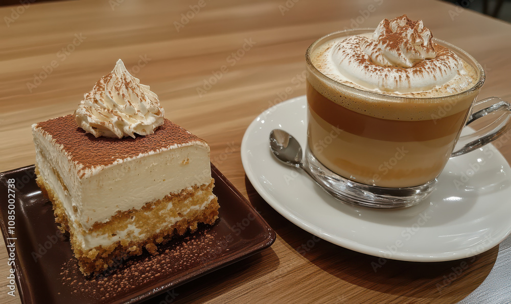Indulgent tiramisu and cappuccino delightful afternoon treat Indulgent tiramisu and cappuccino delightful afternoon treat