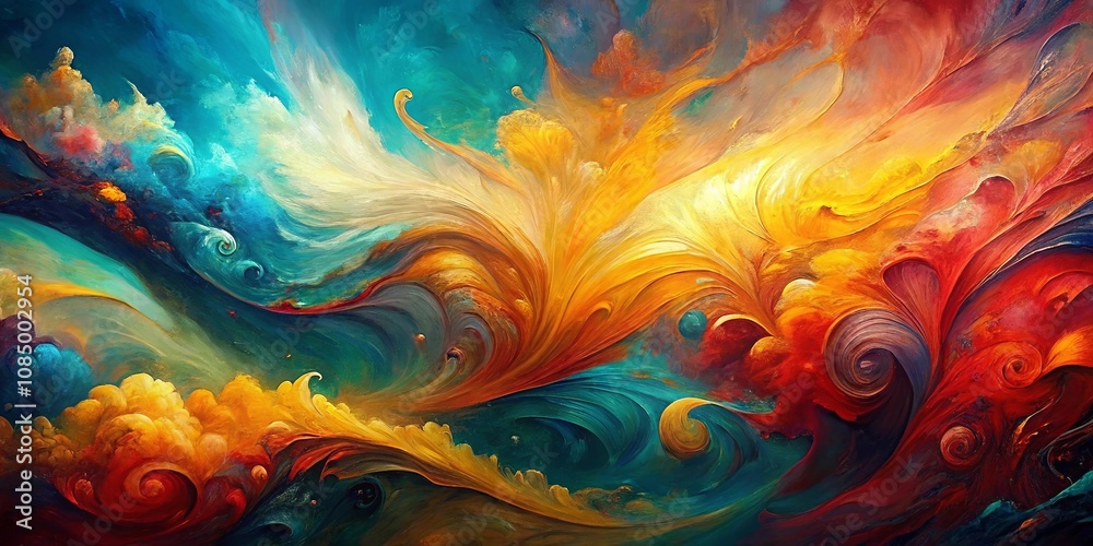 Abstract swirling and flowing color bursts across the canvas in vibrant hues of red, orange, yellow, blue, and green. Abstract swirling and flowing color bursts across the canvas in vibrant hues of red, orange, yellow, blue, and green.