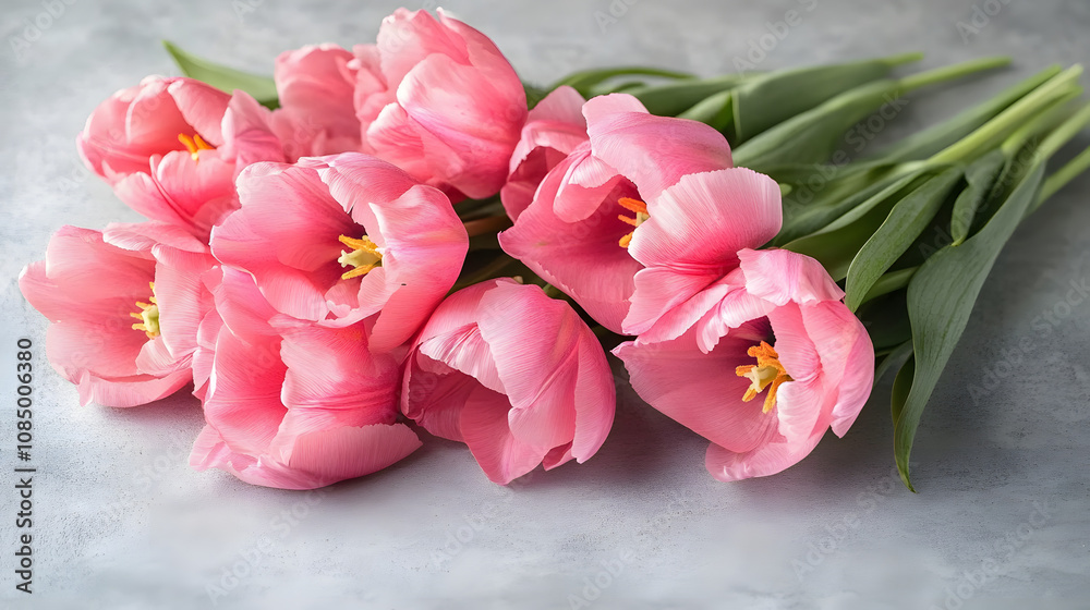Pink Tulips on Grey Background Pink Tulips on Grey Background