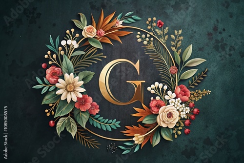 Beautifully Crafted Letter G Surrounded by an Elegant Floral Circle for Luxury Branding and Logo Design, Evoking Sophistication and Class in Urban Exploration Photography photo