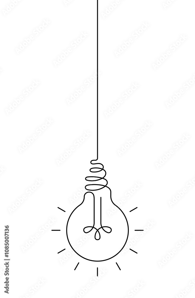 Continuous line drawing light bulb. Concept of idea Continuous line drawing light bulb. Concept of idea