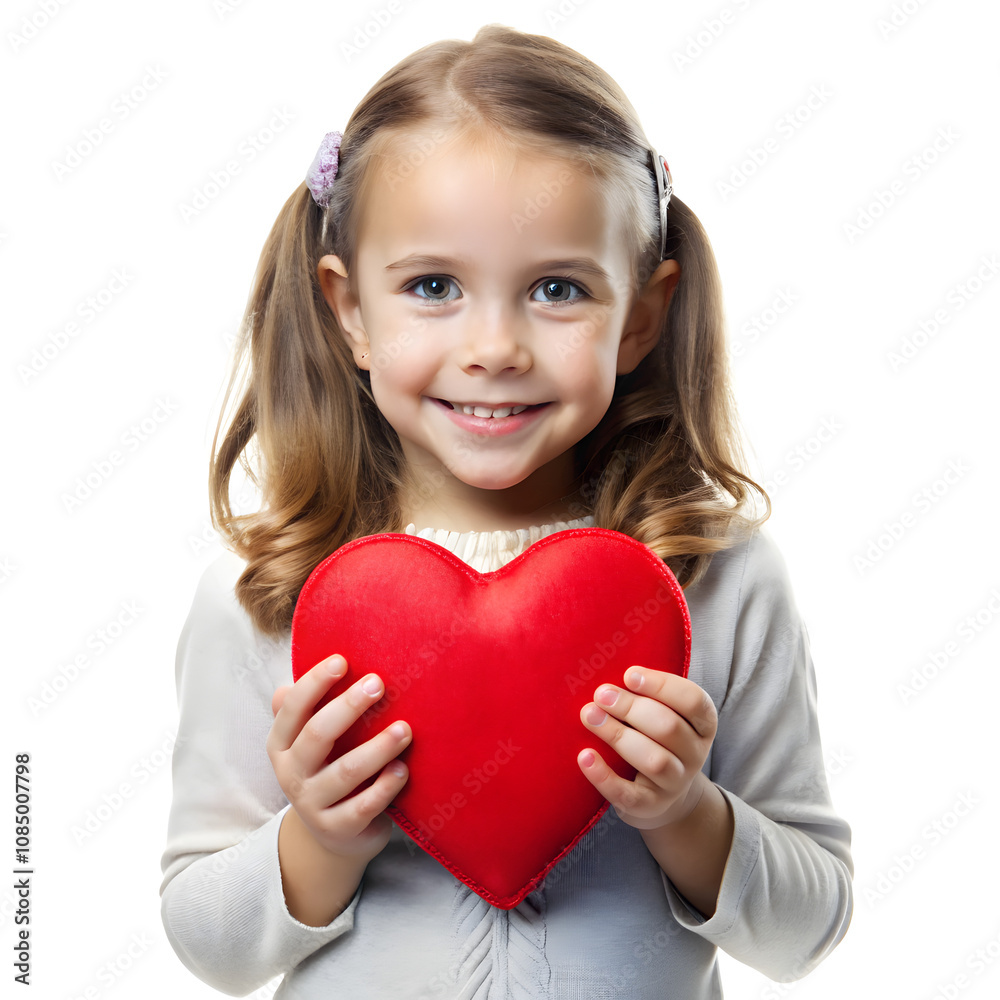 little girl holding a red heart valentine day concept on white background little girl holding a red heart valentine day concept on white background