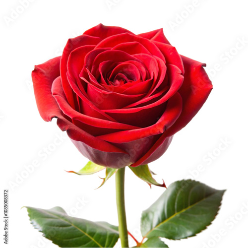 Single red rose in full bloom isolated on transparent background