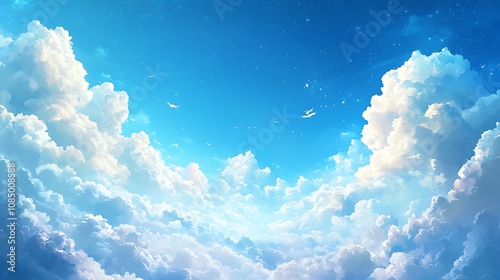 Blue sky with small clouds clean background, Beautiful sky clouds background, Blue sky with white clouds