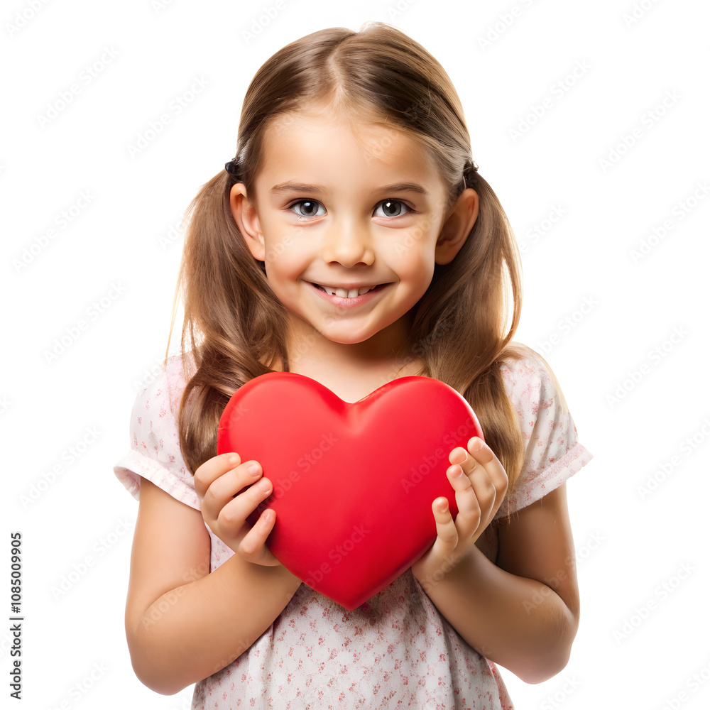 little girl holding a red heart valentine day concept on white background little girl holding a red heart valentine day concept on white background