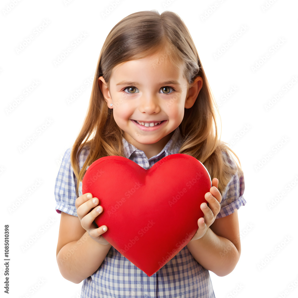 little girl holding a red heart valentine day concept on white background little girl holding a red heart valentine day concept on white background