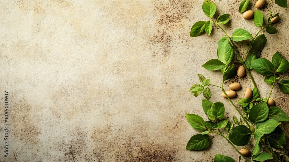 Soybean plant with leaves and pods, isolated on a textured, earthy background with soft natural light Soybean plant with leaves and pods, isolated on a textured, earthy background with soft natural light