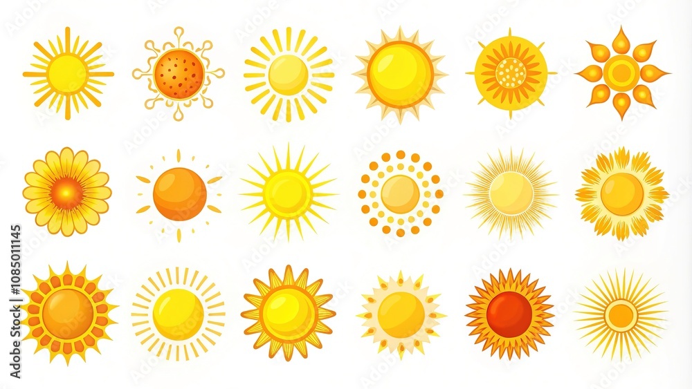 Sunrise Sunset Flat Cartoon Sun Icons for Logo Design Sunrise Sunset Flat Cartoon Sun Icons for Logo Design