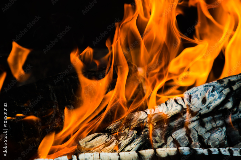 fire flames, burning campfire closeup fire flames, burning campfire closeup