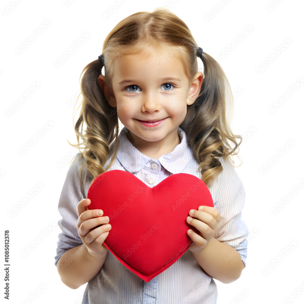 little girl holding a red heart valentine day concept on white background little girl holding a red heart valentine day concept on white background