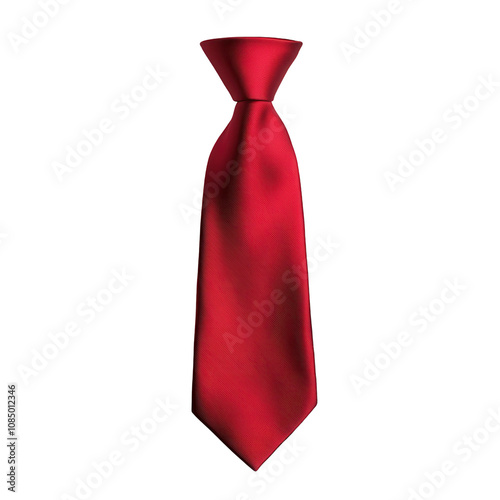 A red tie is shown on a white background