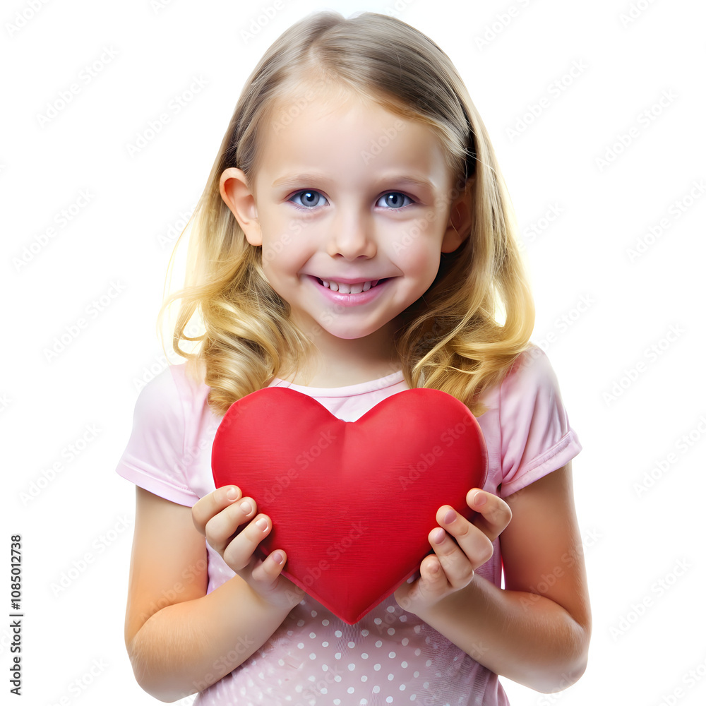 little girl holding a red heart valentine day concept on white background little girl holding a red heart valentine day concept on white background