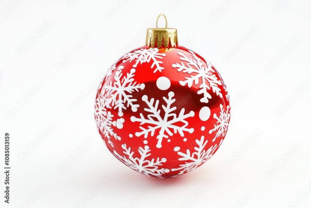 A classic red Christmas ornament with white snowflakes, isolated on a white background. A classic red Christmas ornament with white snowflakes, isolated on a white background.