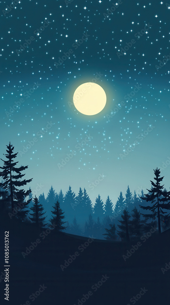 Dreamy Starry Night Sky with Silhouette of Trees Dreamy Starry Night Sky with Silhouette of Trees