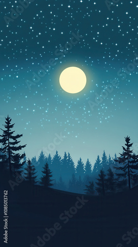 Dreamy Starry Night Sky with Silhouette of Trees