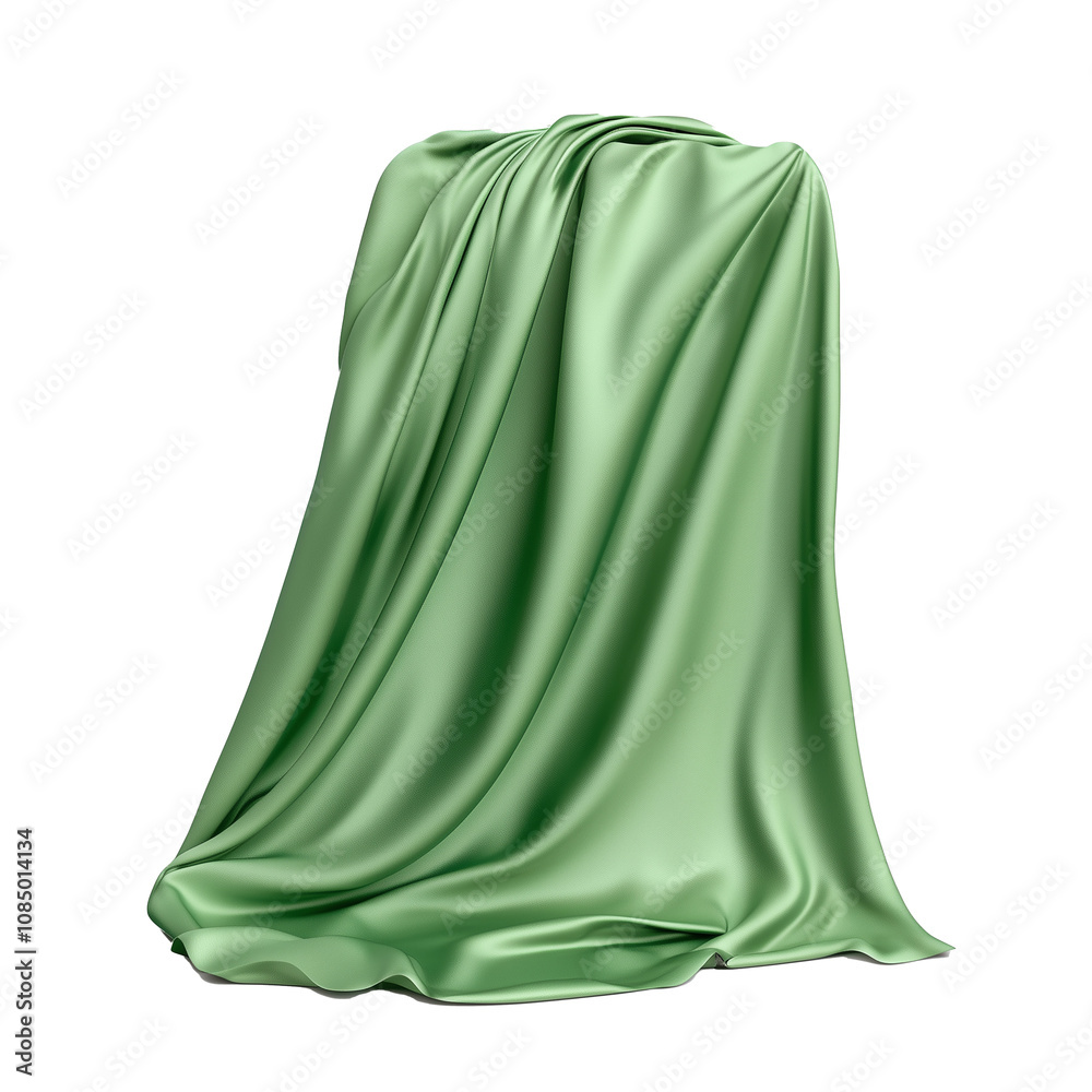 Green silk fabric draped elegantly on transparent background Green silk fabric draped elegantly on transparent background
