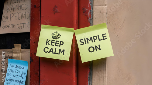 Keep Calm and Simple On Sticky Notes
Two yellow sticky notes with motivational messages 