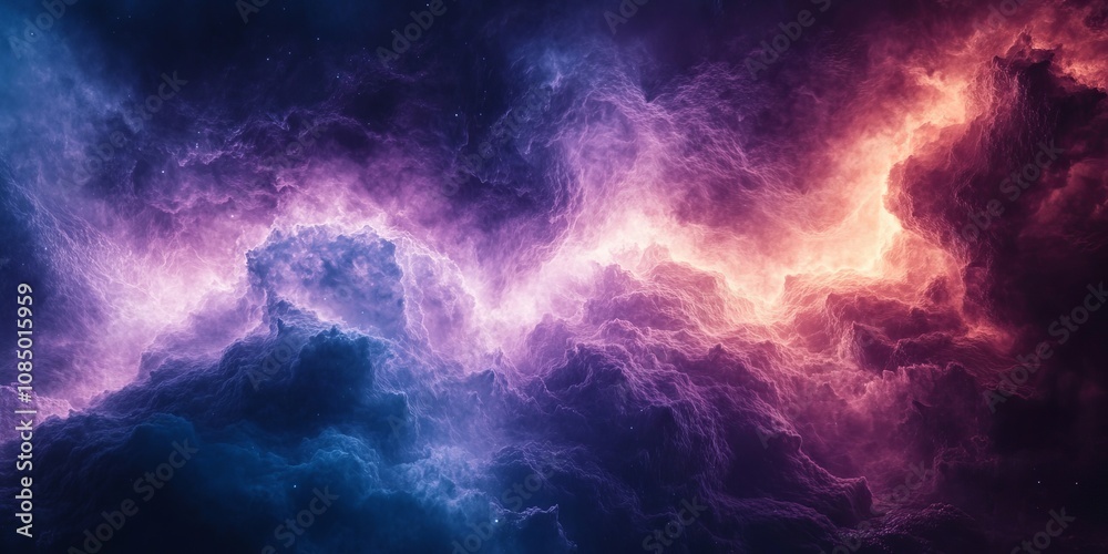 Abstract dark blend, blue purple bright swell, rough texture, neon layout poster design, Generative AI