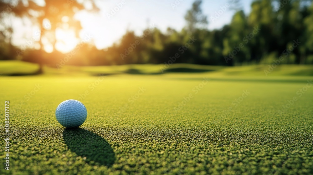 A serene golfing experience on a meticulously groomed course, Golf essentials elegantly displayed, Classic sporting style A serene golfing experience on a meticulously groomed course, Golf essentials elegantly displayed, Classic sporting style