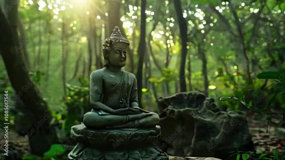 Greeting card with ancient statue great Buddha on holiday composition Greeting card with ancient statue great Buddha on holiday composition