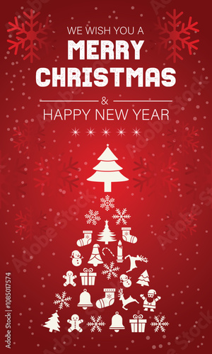 Create a vector Merry Christmas card featuring a Christmas tree