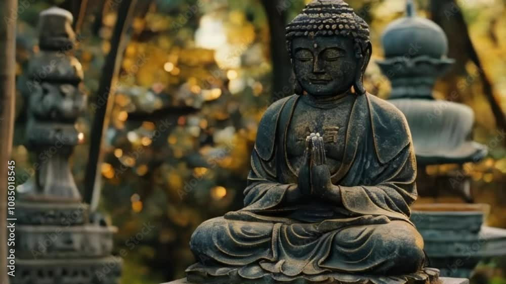 Greeting card with ancient statue great Buddha on holiday composition Greeting card with ancient statue great Buddha on holiday composition