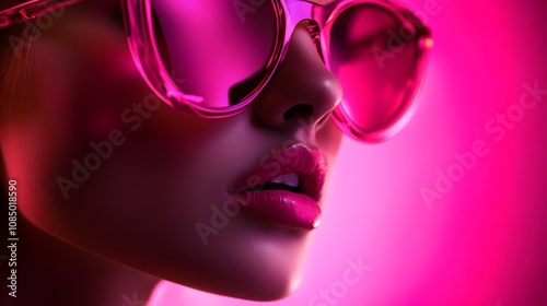 Captivating Fashion Portrait with Retro Sunglasses Neon Glow and Soft Focus