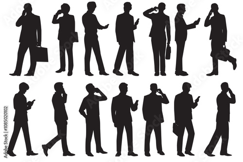 Business people on phonecall. business people standing and using smartphone silhouette on white background.