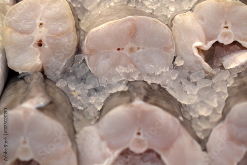 Closeup of fresh raw Conger Eel on a fishmongers stall at a market