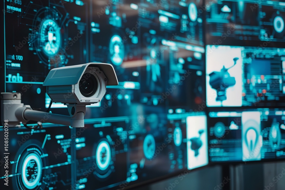Broad banner of security, CCTV, and guard. Generative Ai Broad banner of security, CCTV, and guard. Generative Ai