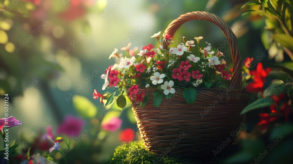 Basket of Flowers in a Garden Basket of Flowers in a Garden