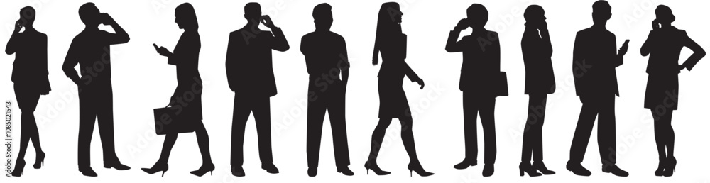 set of group of people using mobile phone silhouette. set of group of people using mobile phone silhouette.