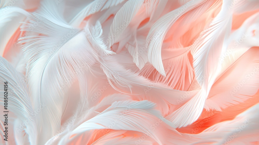 78.An abstract arrangement of bird feathers in soft pastel tones, with delicate twirls and intricate details. The transparent background allows the light coral pink hues to blend seamlessly with the 78.An abstract arrangement of bird feathers in soft pastel tones, with delicate twirls and intricate details. The transparent background allows the light coral pink hues to blend seamlessly with the