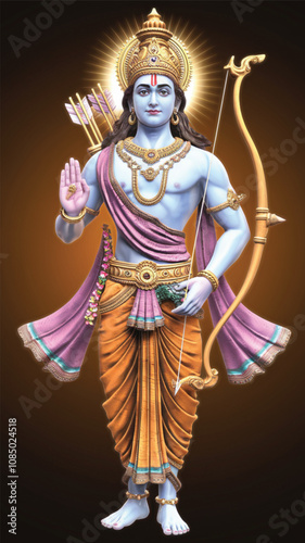 3D Character of Shri Ram - Devotional Cartoon Model Representing Indian Mythology and Spirituality. Perfect for Religious, Cultural, and Traditional-Themed Projects, Animations, and Illustrations