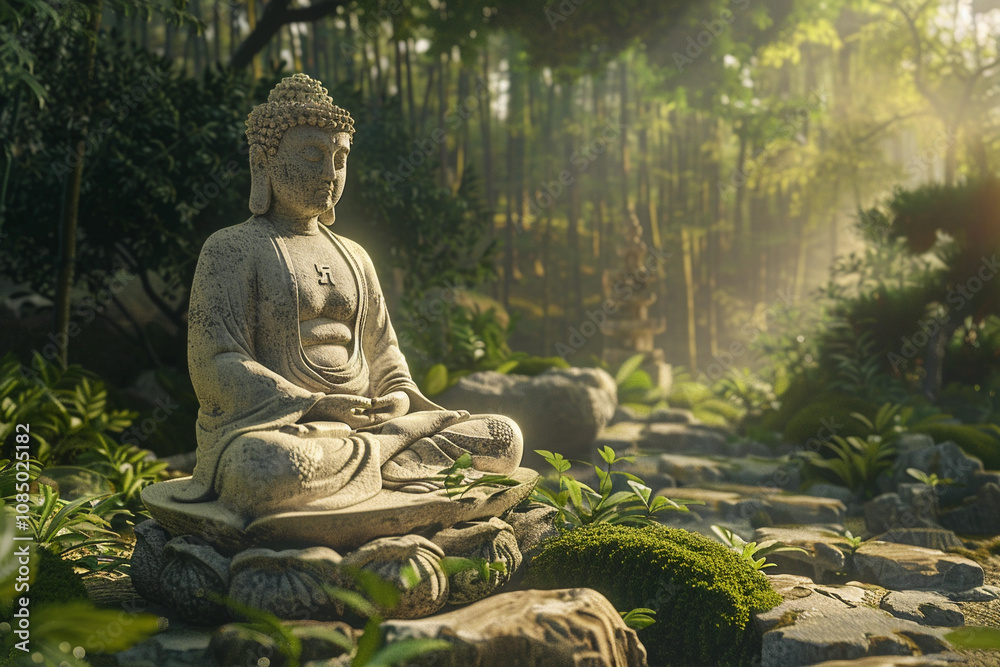 Greeting card with ancient statue great Buddha on holiday composition Greeting card with ancient statue great Buddha on holiday composition