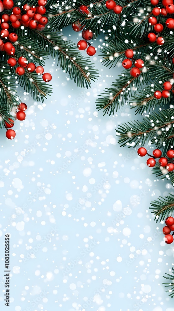 Winter Holiday Background with Red Berries and Snow Winter Holiday Background with Red Berries and Snow