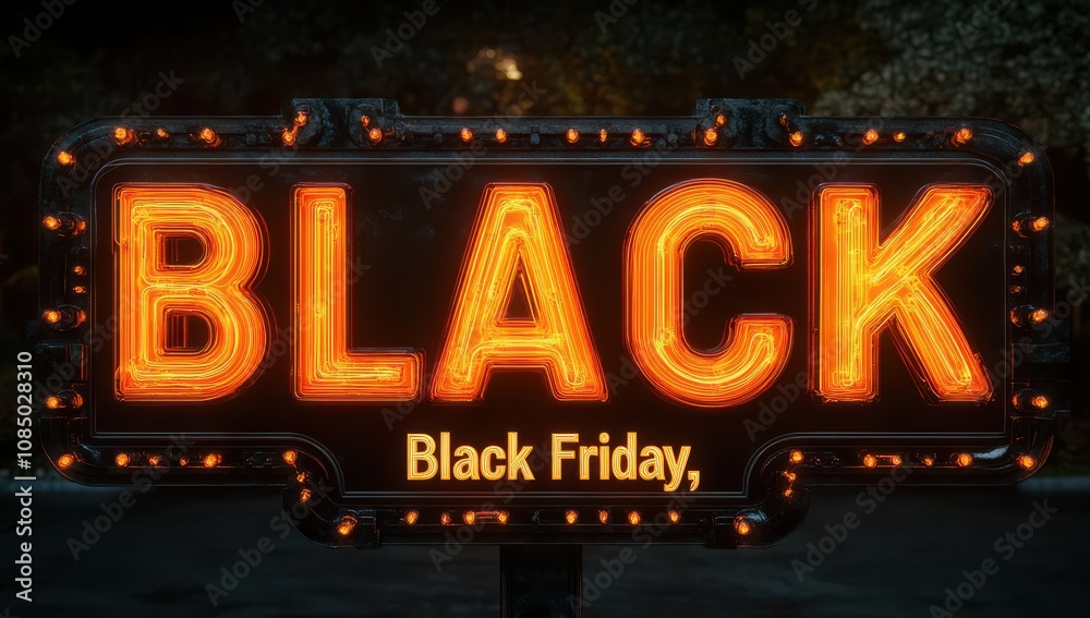 Neon Black Friday sign on rustic brick wall background