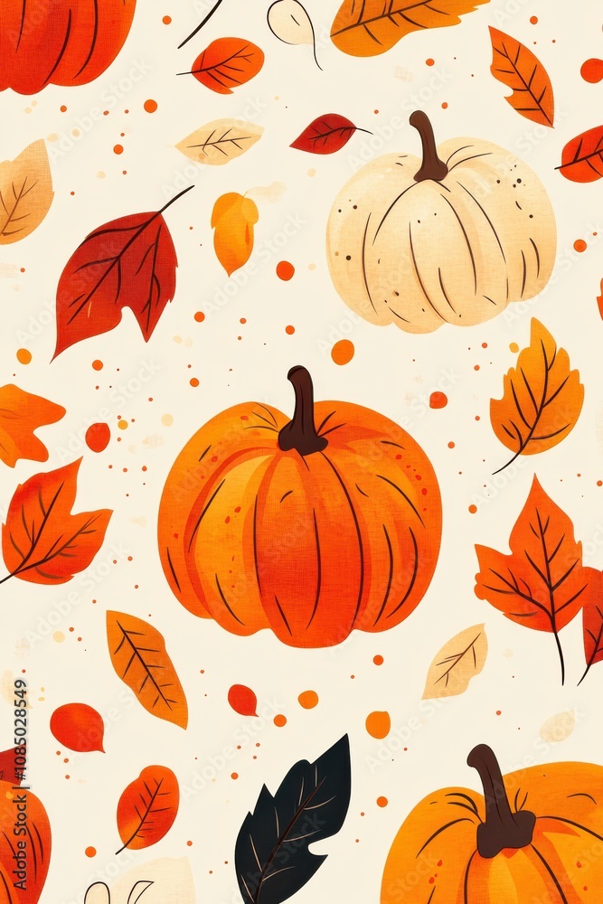 Festive autumn design featuring pumpkins and colorful leaves Festive autumn design featuring pumpkins and colorful leaves