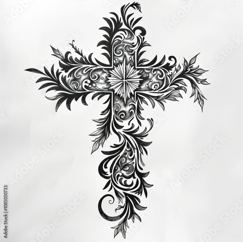 cross black and white with  from the hood, only deferent designs in it religious photo