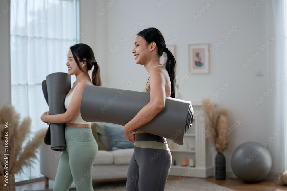 Yoga instructor.beautiful female group Young Yoga sports woman doing exercises and doing yoga ,sport and healthy lifestyle. people stay at home healthy concept. Yoga instructor.beautiful female group Young Yoga sports woman doing exercises and doing yoga ,sport and healthy lifestyle. people stay at home healthy concept.