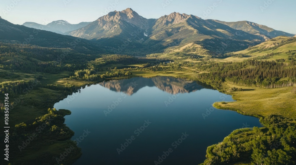 Mountain Lake Reflecting Rugged Peaks in a Tranquil Setting Mountain Lake Reflecting Rugged Peaks in a Tranquil Setting